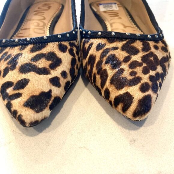 Sam Edelman Riviera Sand Leopard Print Studded Animal Pointy Toe Flats Size 7 - Picture 4 of 7